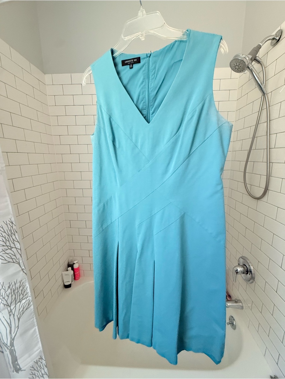 Lafayette 148 Turquoise V-Neck Sleeveless Midi Dress